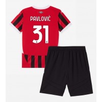 Dětský fotbalový dres AC Milan Strahinja Pavlovic #31 2024-25 Domácí Krátký Rukáv (+ trenýrky)